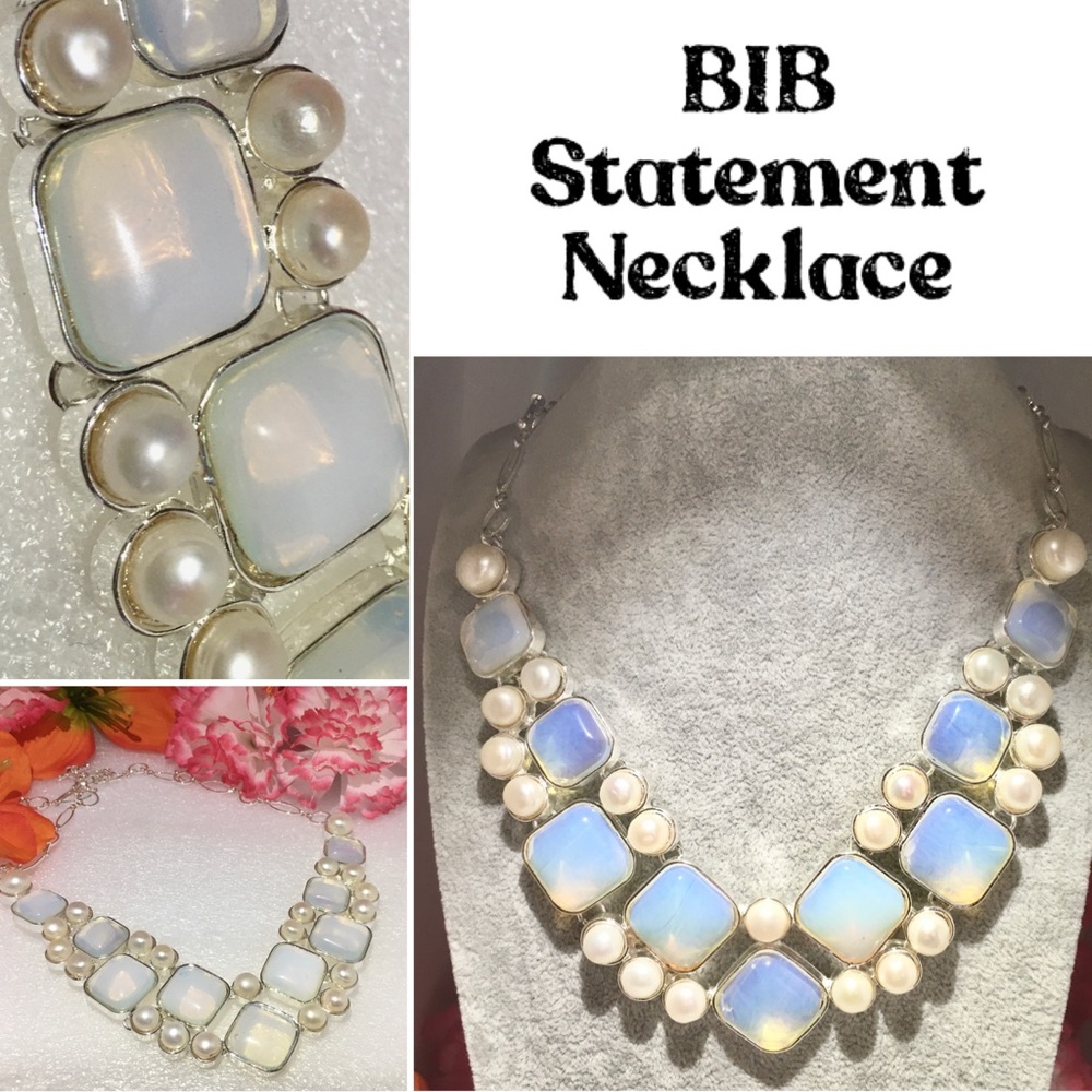 Nice Oplite & Pearl Draping BIB Statement Necklace